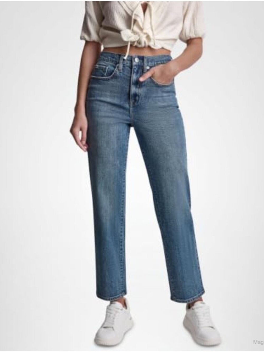 High Rise Classic Straight Leg Jeans Loose Fit Full Length Denim